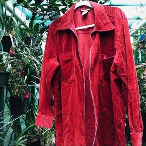 Oversized Red Velvet Zip Up Jacket